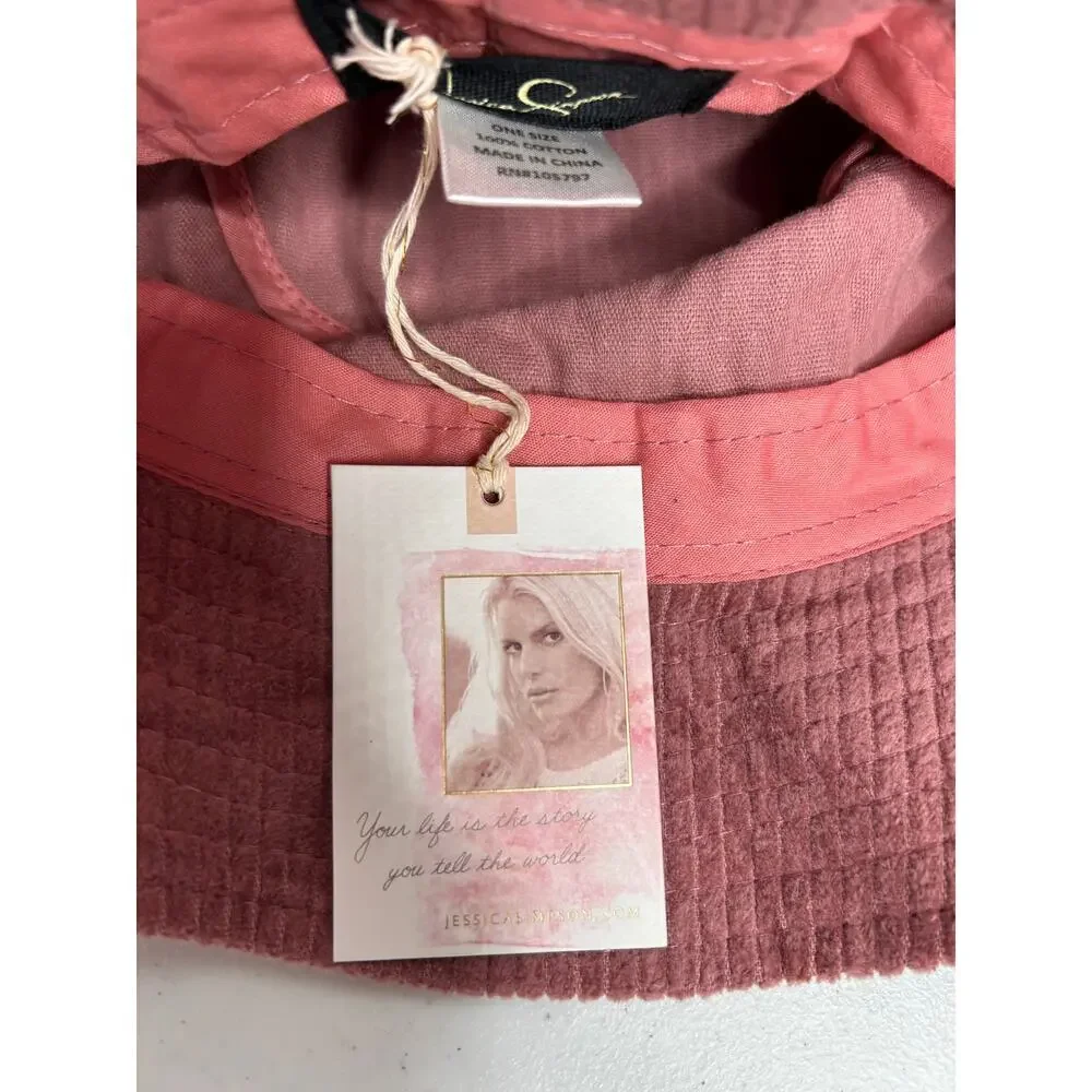 Jessica Simpson Pink Corduroy Bucket Hat Spring Break Y2K Beach Boho Festival